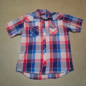 Vintage Wrangler Western Plaid Pearl Snap Short Shirt X-Long Tails‎ Size 2XL